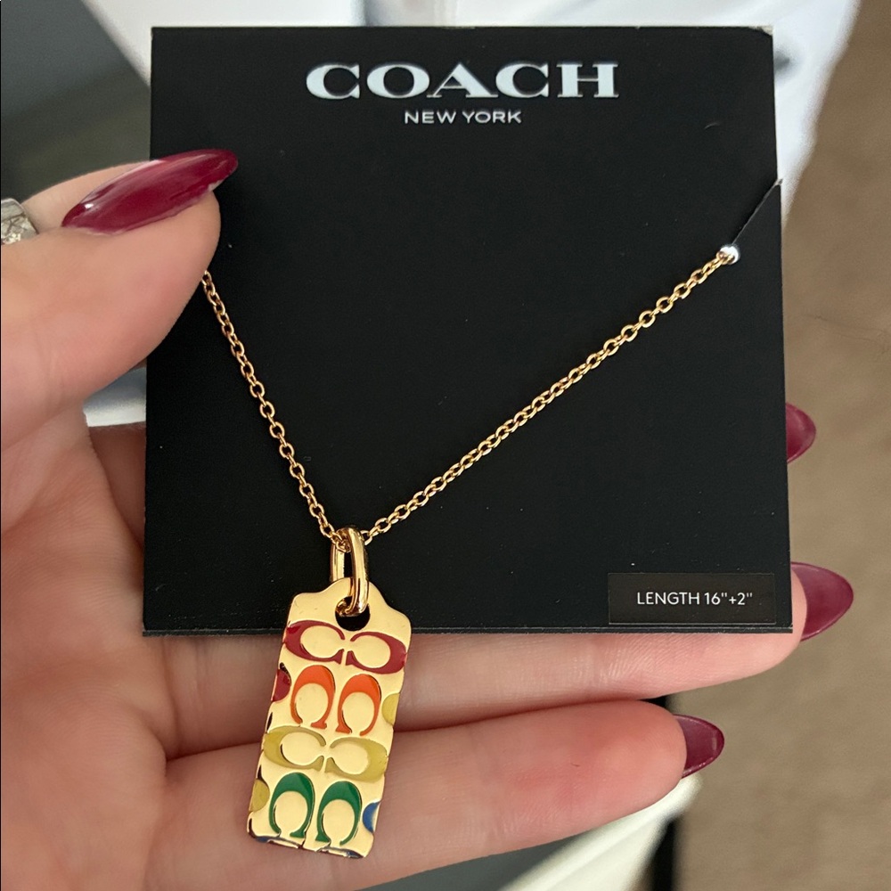 Coach Gold Necklace with Multicolor Logo Pendant